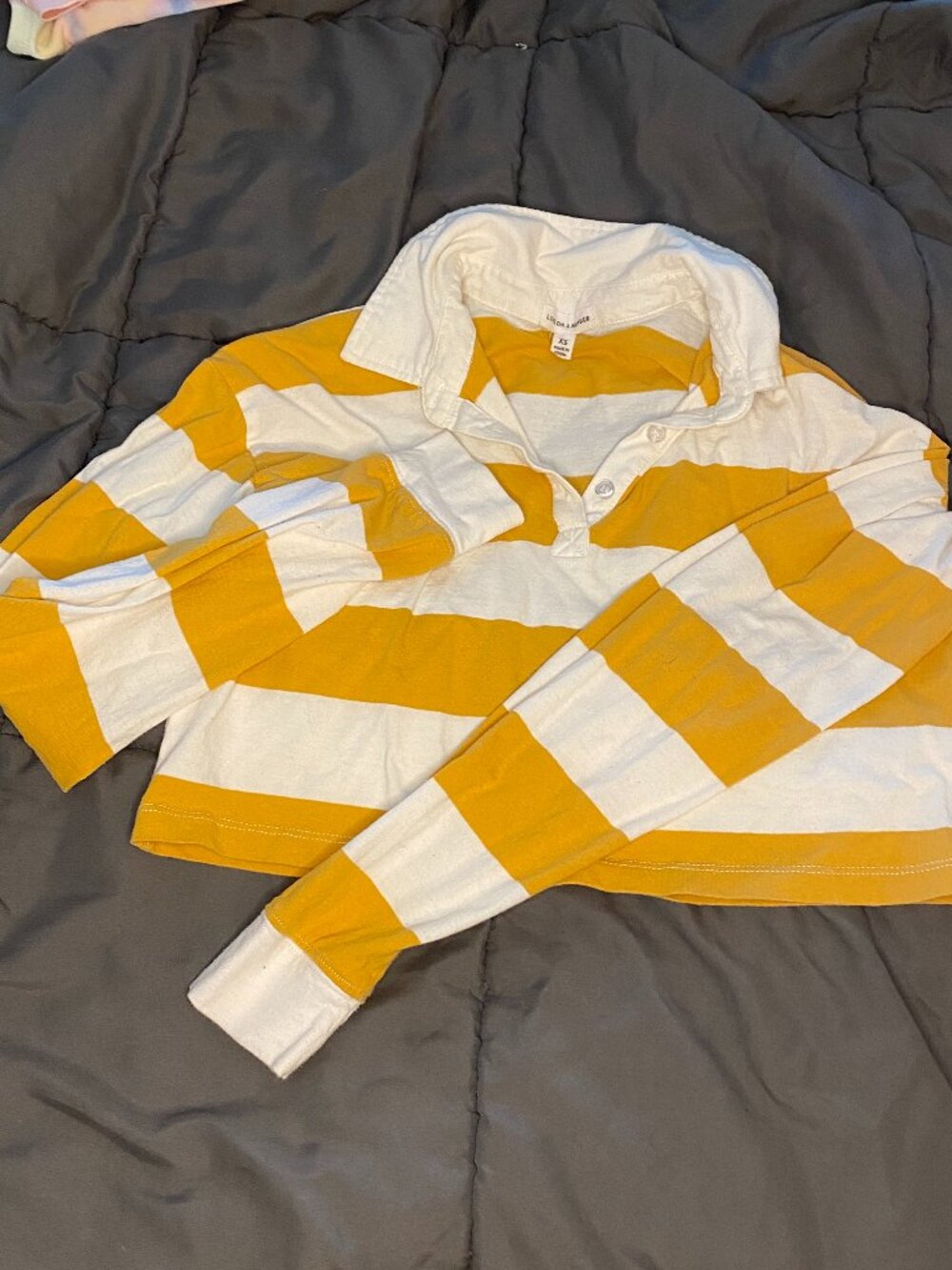 Yellow & White Striped Collared Crop Top